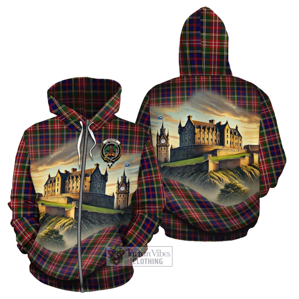 Tartan Vibes Clothing Christie Tartan Family Crest Cotton Hoodie with Scottish Ancient Castle Style