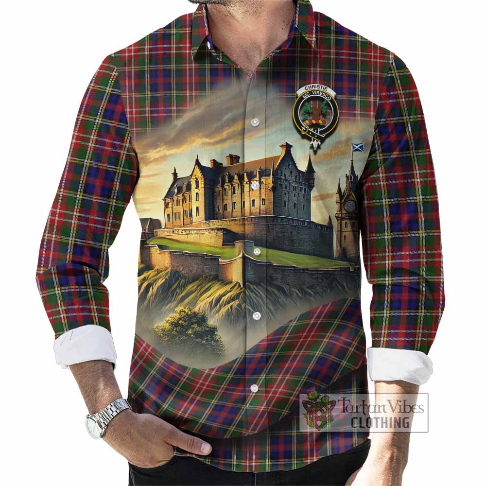 Tartan Vibes Clothing Christie Tartan Family Crest Long Sleeve Button Shirt with Scottish Ancient Castle Style