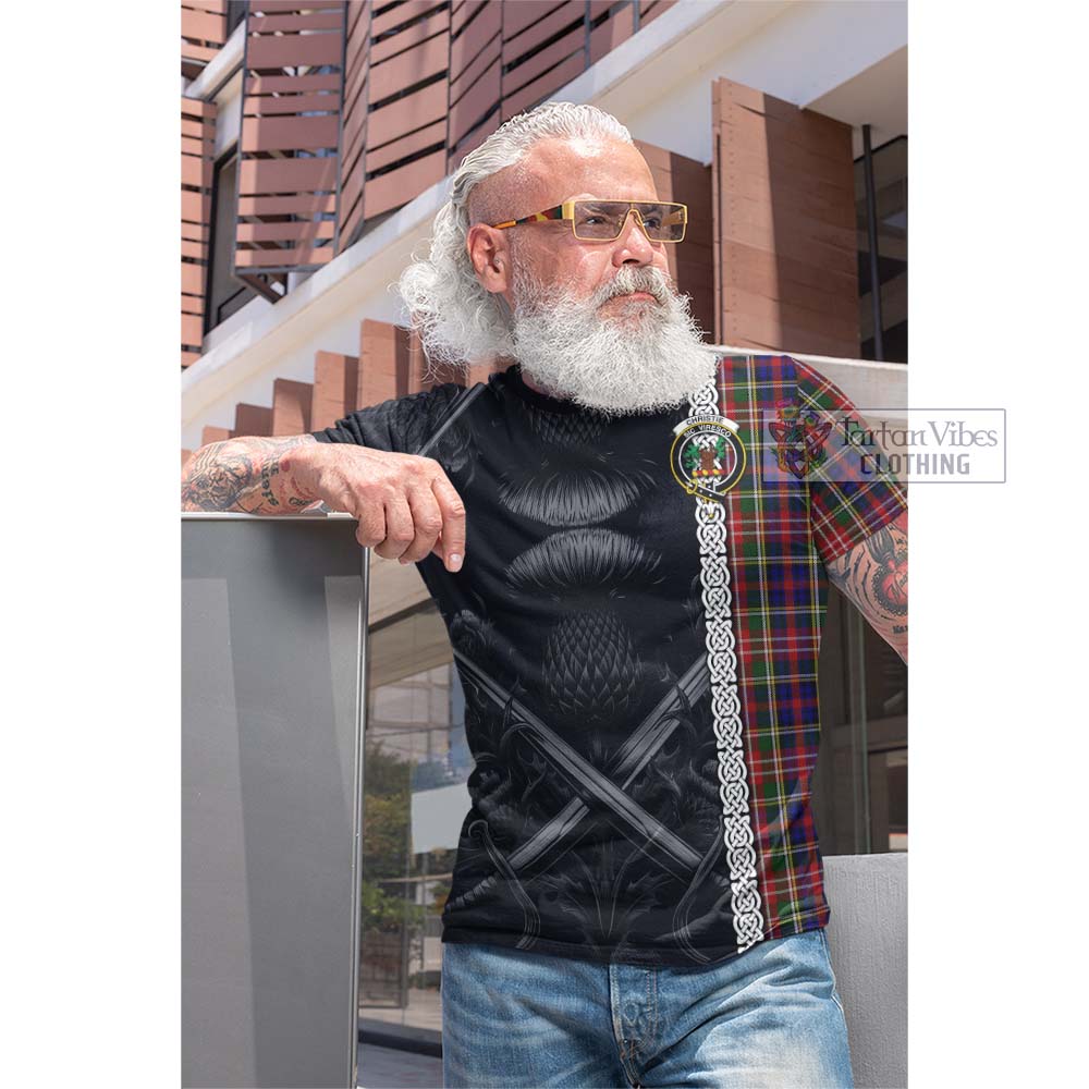 Tartan Vibes Clothing Christie Tartan Cotton T-shirt with Family Crest Cross Sword Thistle Celtic Vibes