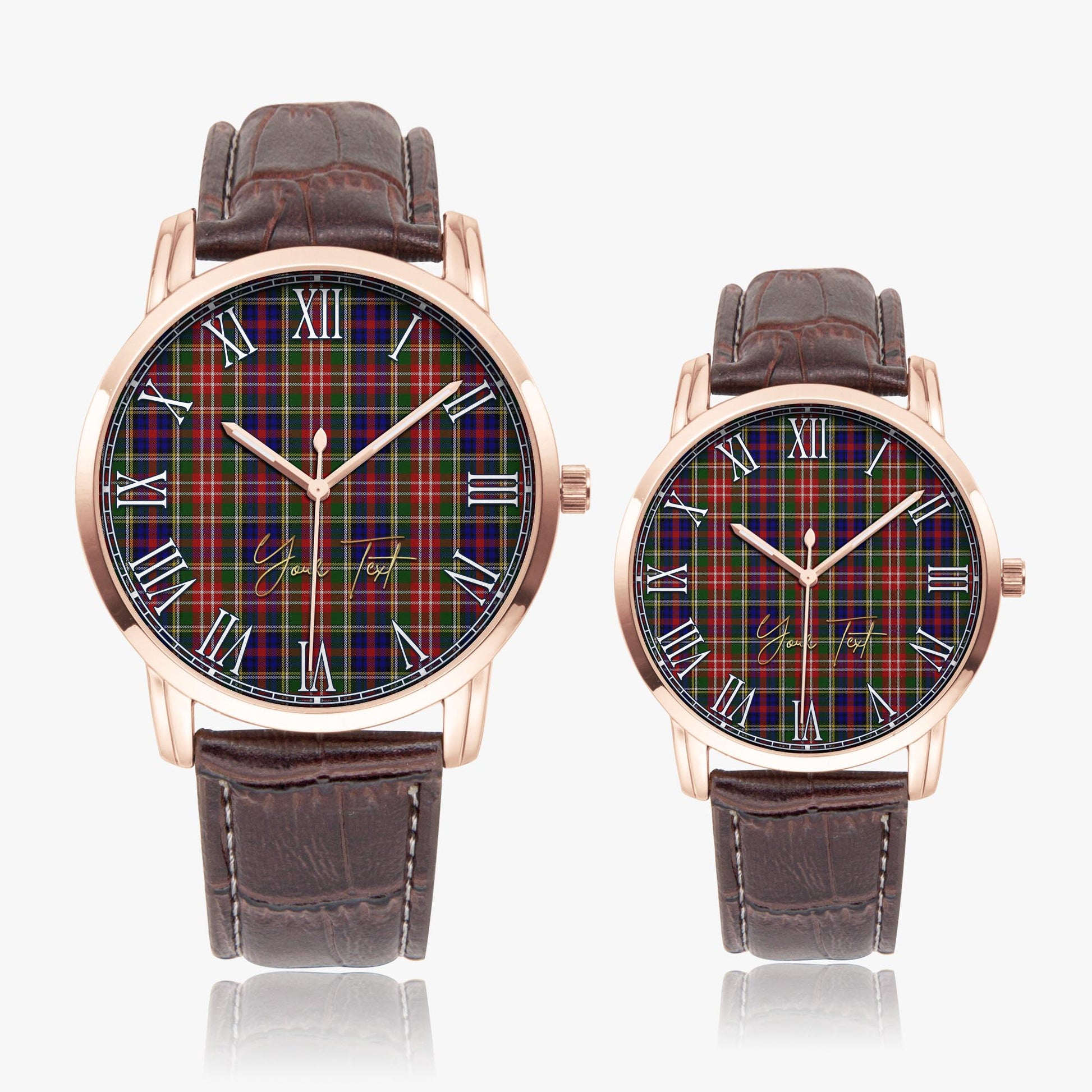 Christie Tartan Personalized Your Text Leather Trap Quartz Watch Wide Type Rose Gold Case With Brown Leather Strap - Tartanvibesclothing