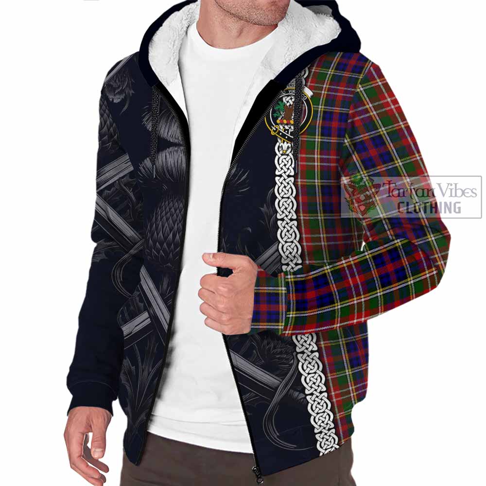 Tartan Vibes Clothing Christie Tartan Sherpa Hoodie with Family Crest Cross Sword Thistle Celtic Vibes