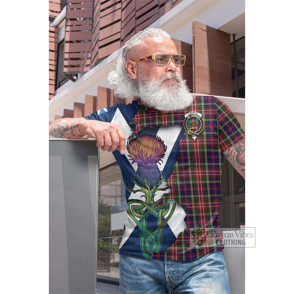 Tartan Vibes Clothing Christie Tartan Family Crest Cotton T-shirt Scottish Thistle Celtic Inspired