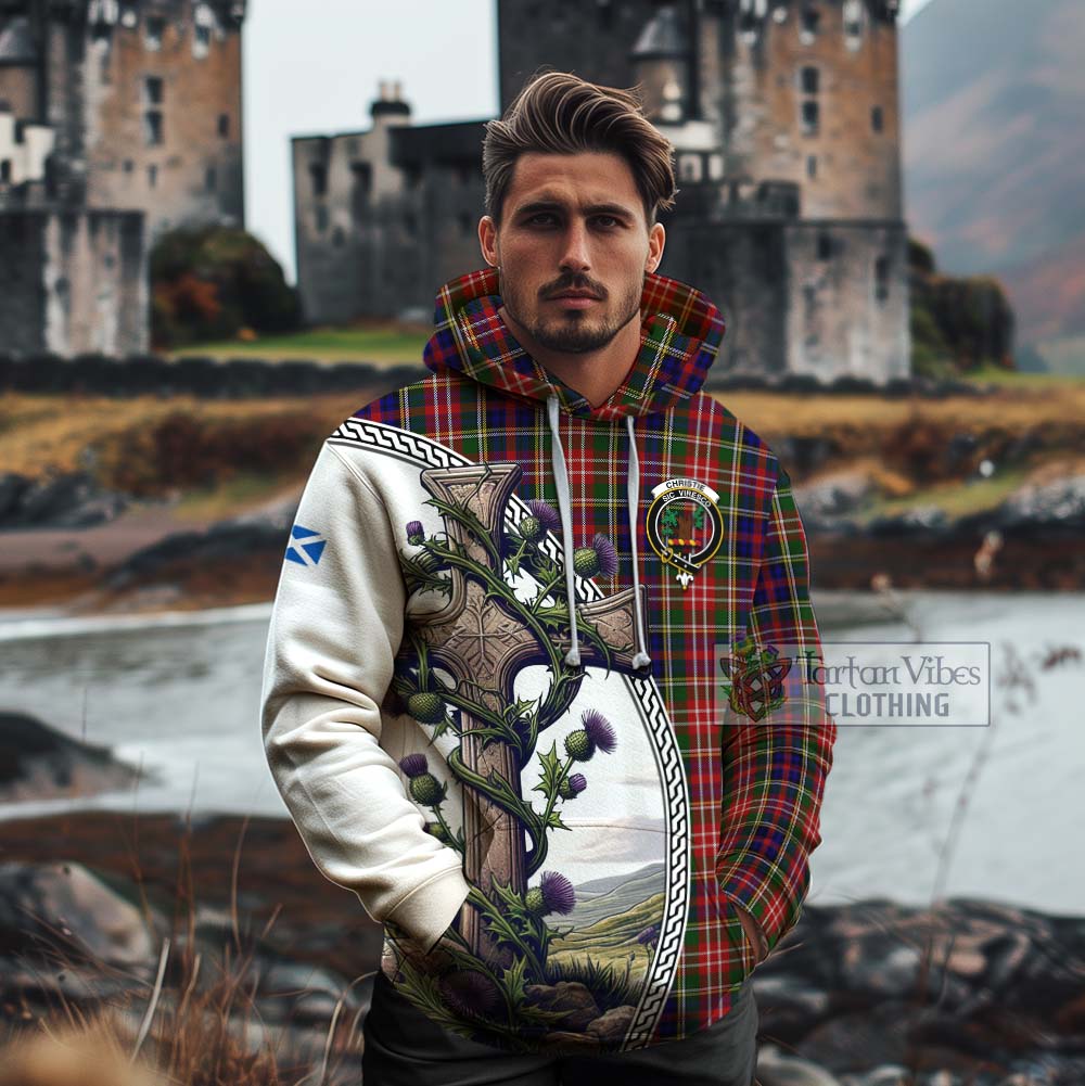 Tartan Vibes Clothing Christie Tartan Cotton Hoodie with Family Crest and St. Andrew's Cross Accented by Thistle Vines
