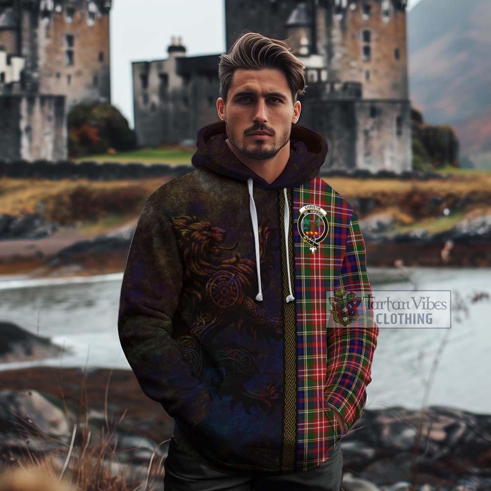 Tartan Vibes Clothing Christie Tartan Family Crest Cotton Hoodie Alba Gu Brath Be Brave Lion Ancient Style