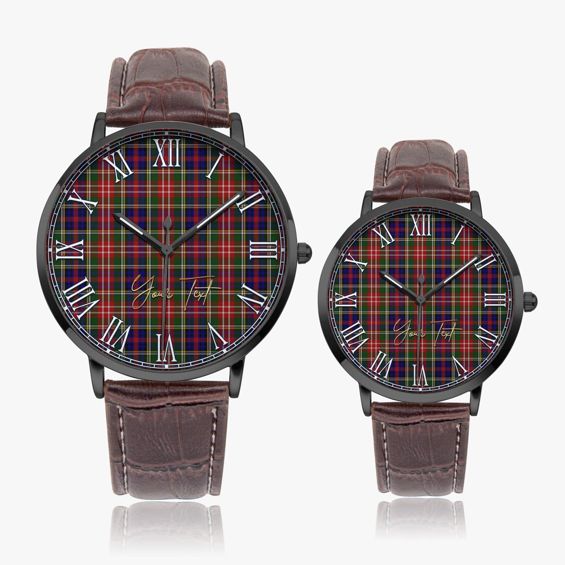 Christie Tartan Personalized Your Text Leather Trap Quartz Watch Ultra Thin Black Case With Brown Leather Strap - Tartanvibesclothing