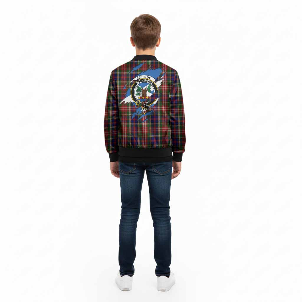 Christie Clan Crest In Me Tartan Kid Bomber Jacket Scotland Flag Style