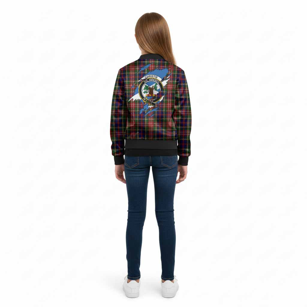 Christie Clan Crest In Me Tartan Kid Bomber Jacket Scotland Flag Style