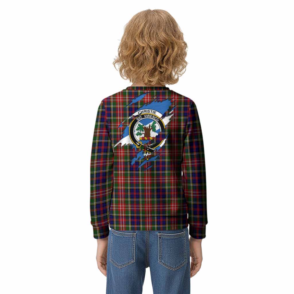 Christie Clan Crest In Me Tartan Kid Knitted Sweatshirt Scotland Flag Style