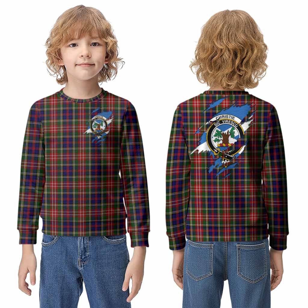 Christie Clan Crest In Me Tartan Kid Knitted Sweatshirt Scotland Flag Style
