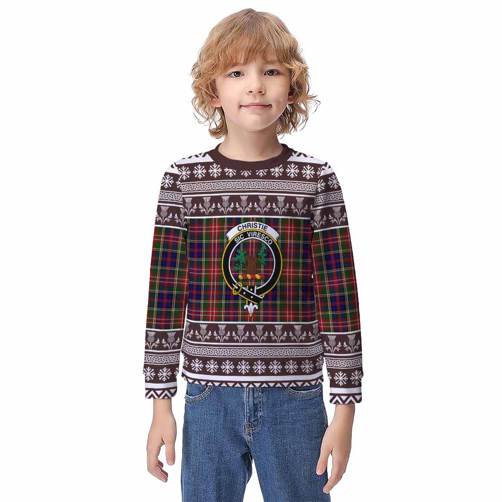 Christie Clan Tartan Christmas Kid Ugly Sweatshirt with Family Crest - Tartan Vibes Clothing
