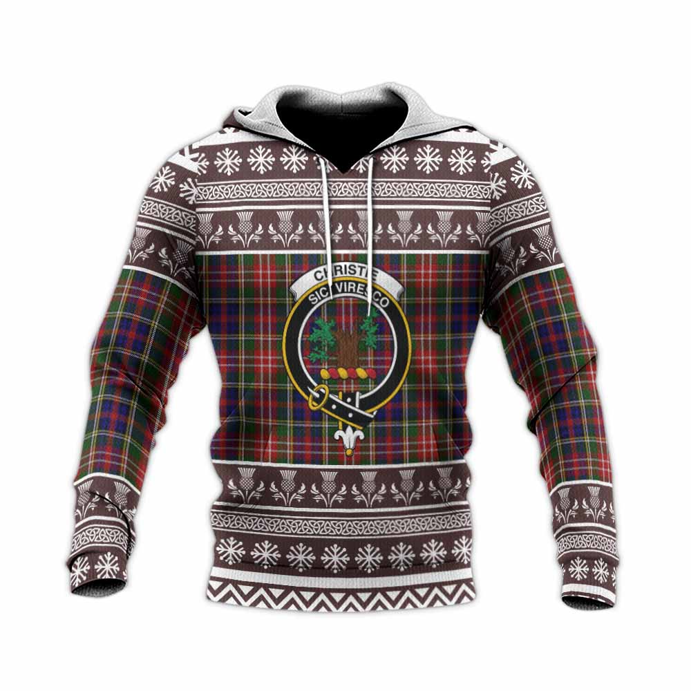 Christie Clan Tartan Christmas Knitted Hoodie with Family Crest - Tartan Vibes Clothing