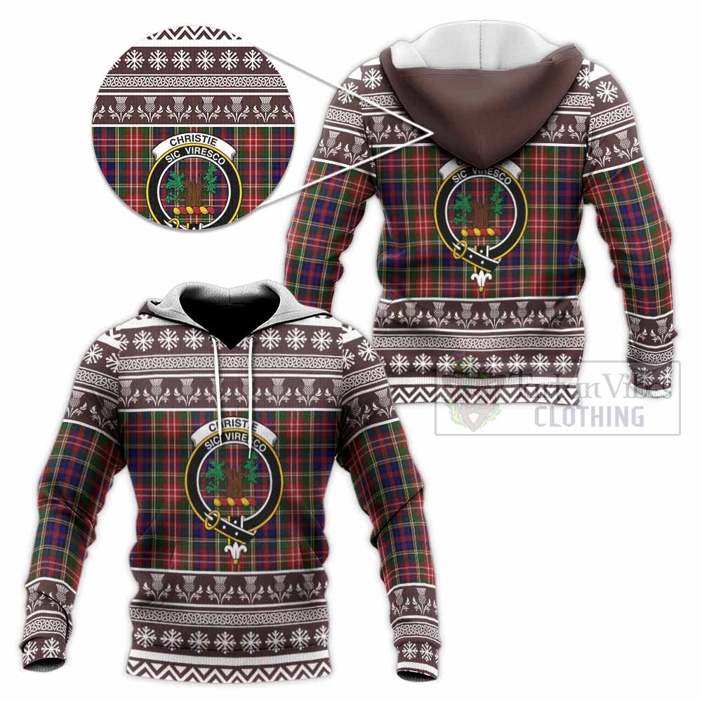 Christie Clan Tartan Christmas Knitted Hoodie with Family Crest - Tartan Vibes Clothing