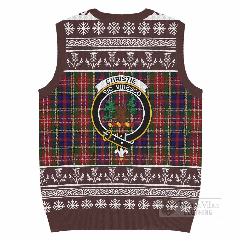 Christie Clan Tartan Christmas Knitted V-Neck Vest with Family Crest - Tartan Vibes Clothing