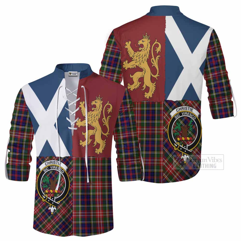 Christie Crest Tartan Ghillie Shirt with Lion Rampant Saltire Style - Tartan Vibes Clothing