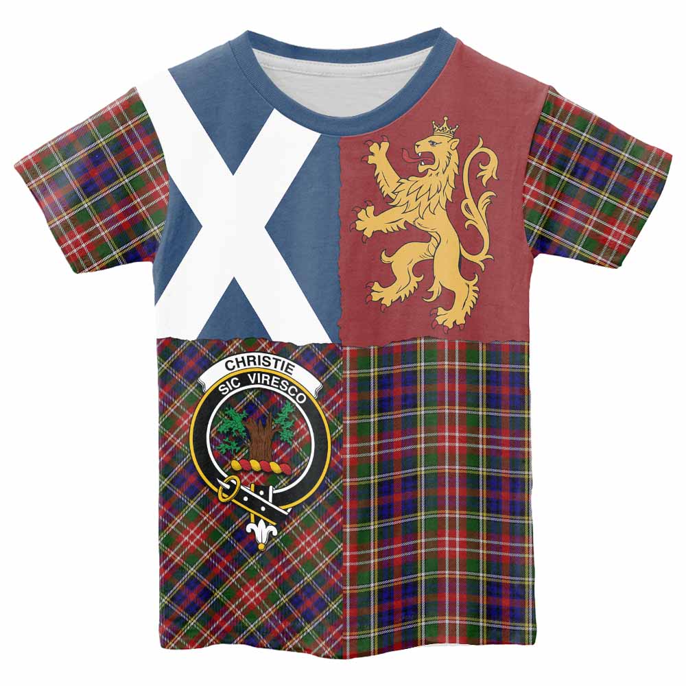 Christie Crest Tartan Kid T-shirt with Lion Rampant Saltire Style - Tartan Vibes Clothing