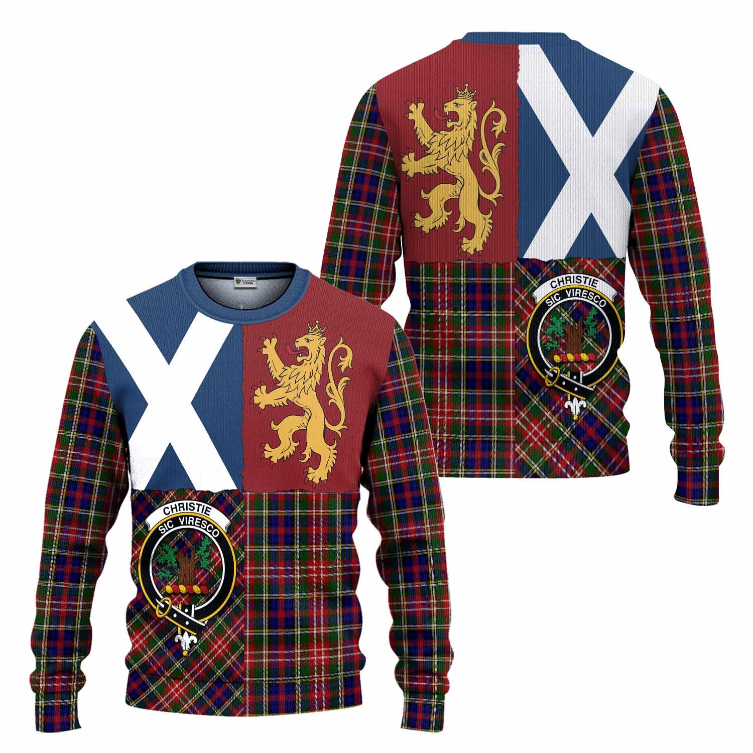 Christie Crest Tartan Knitted Sweater with Lion Rampant Saltire Style