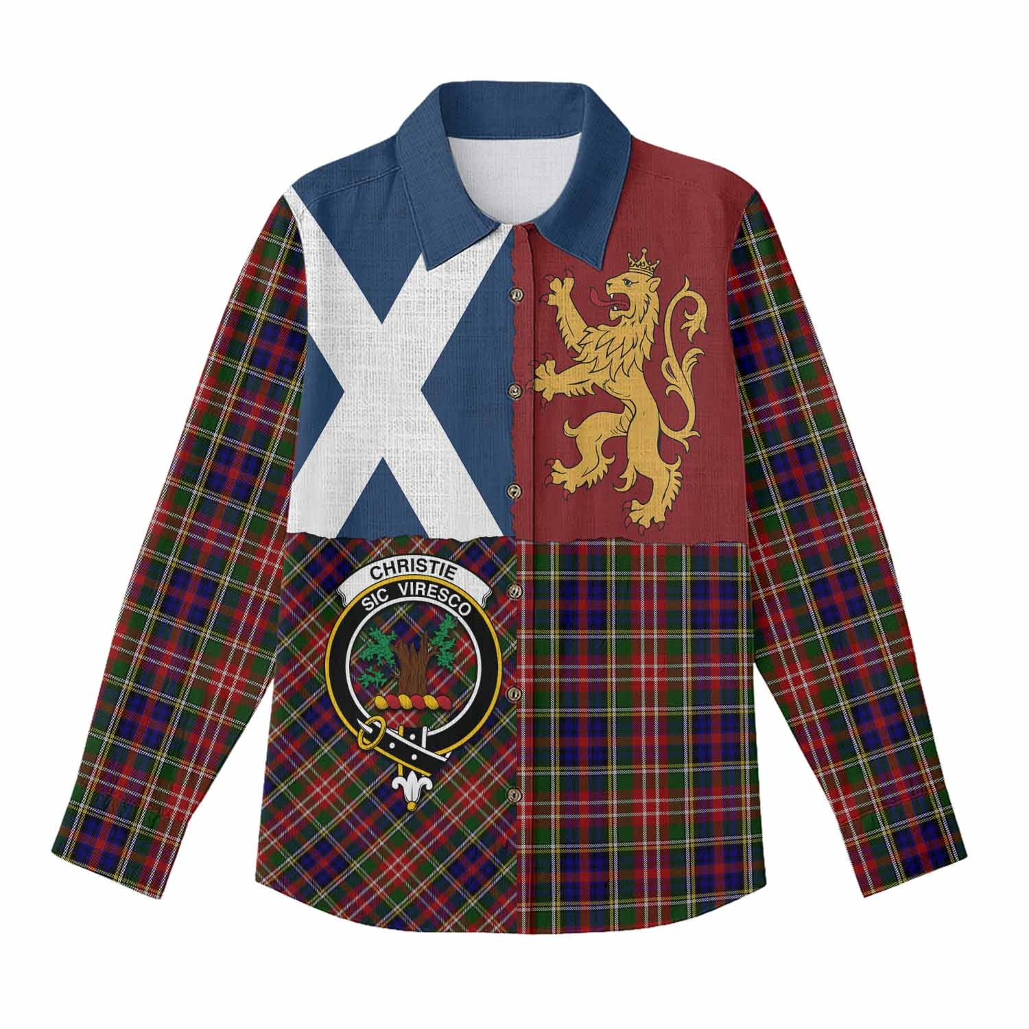 Christie Crest Tartan Women Casual Shirt with Lion Rampant Saltire Style