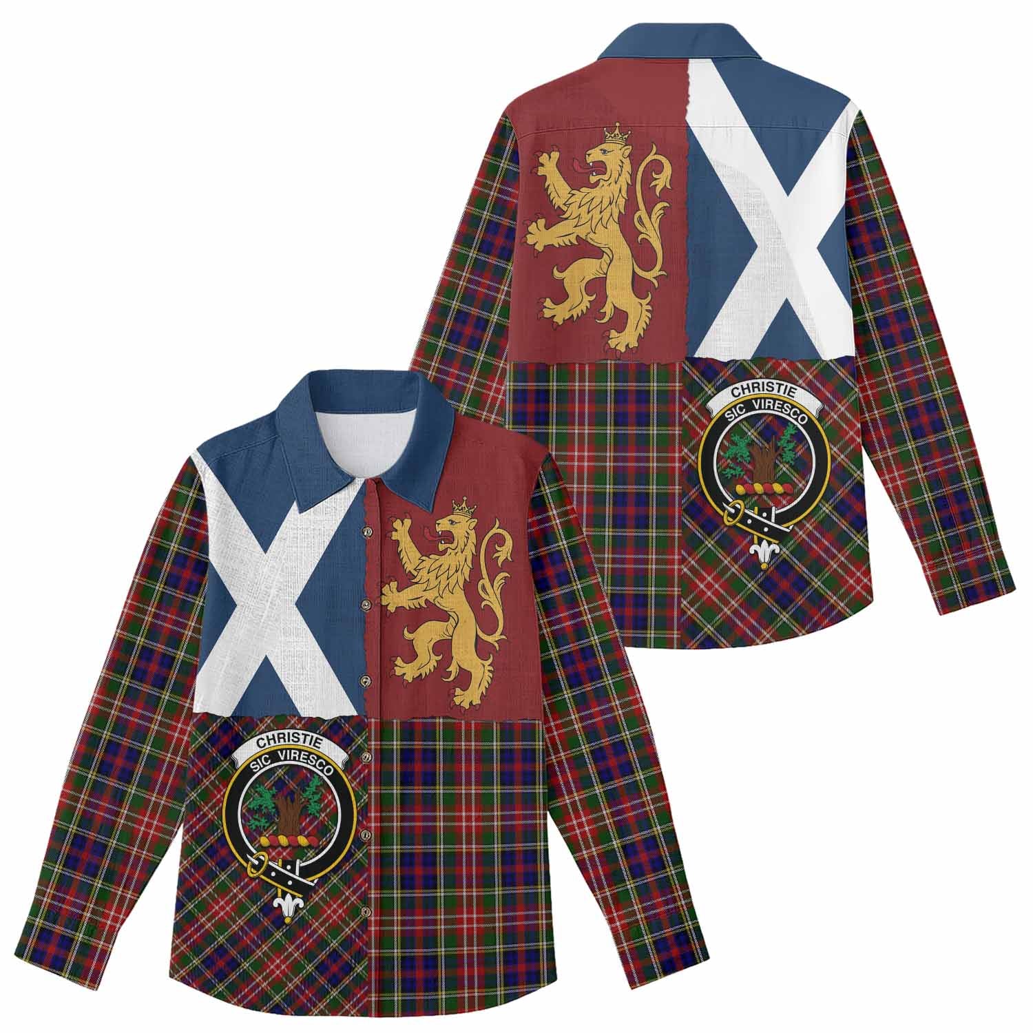 Christie Crest Tartan Women Casual Shirt with Lion Rampant Saltire Style