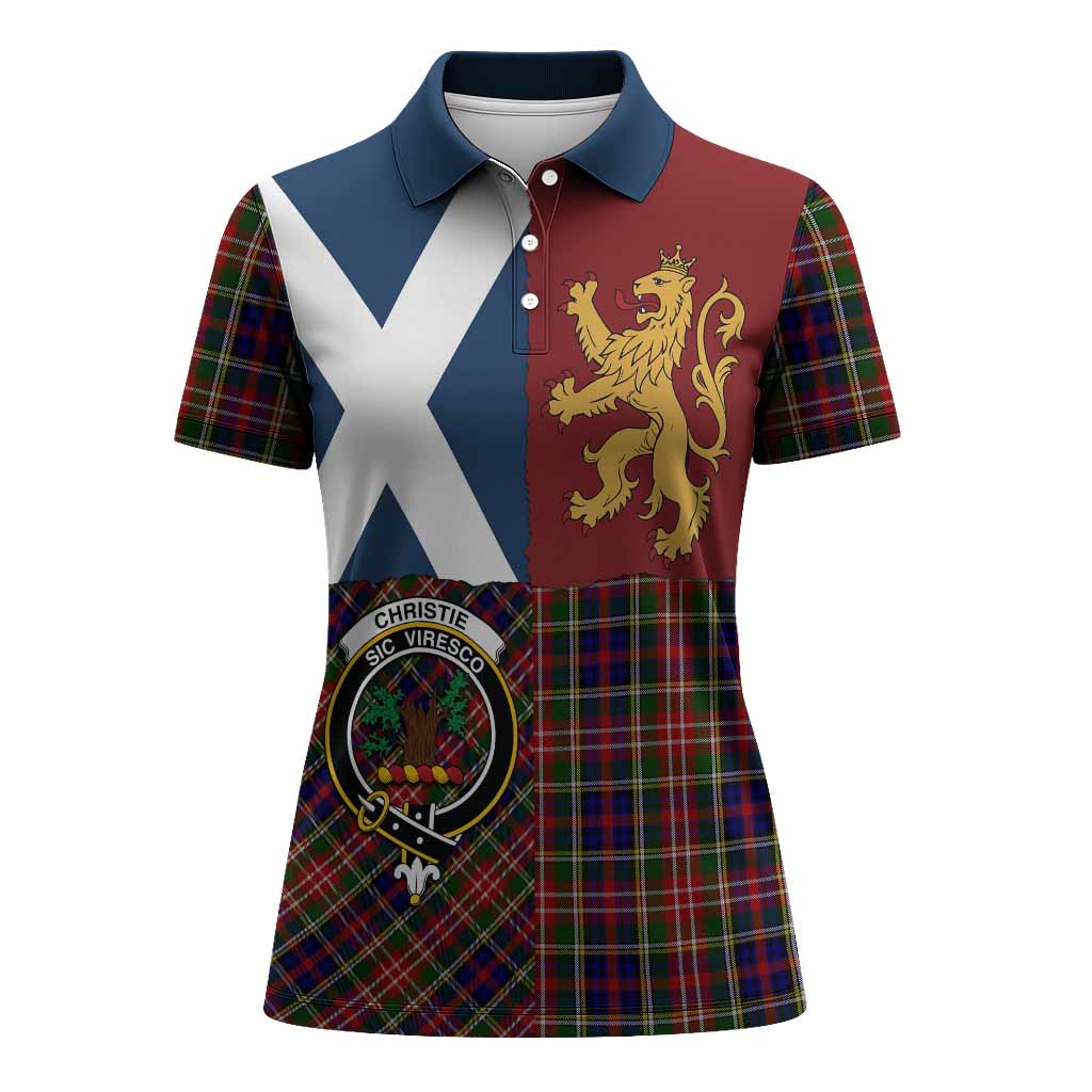 Christie Crest Tartan Women Polo Shirt with Lion Rampant Saltire Style