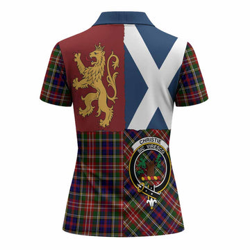 Christie Crest Tartan Women Polo Shirt with Lion Rampant Saltire Style