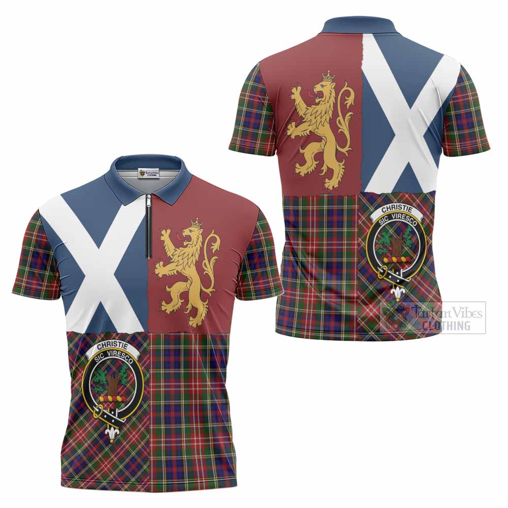 Christie Crest Tartan Zipper Polo Shirt with Lion Rampant Saltire Style