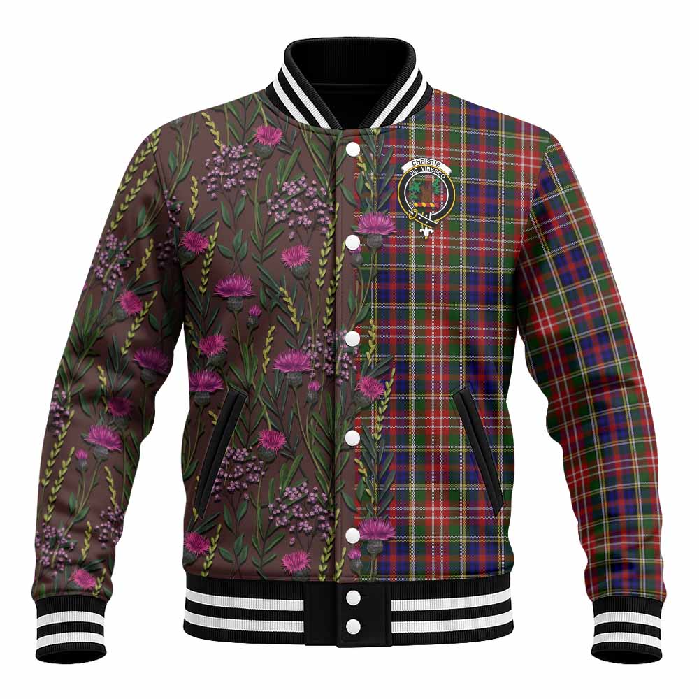 Christie Family Crest Tartan Baseball Jacket Scottish Thistle Flower Pattern Half Style - Tartan Vibes Clothing