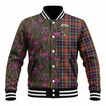 Christie Family Crest Tartan Baseball Jacket Scottish Thistle Flower Pattern Half Style