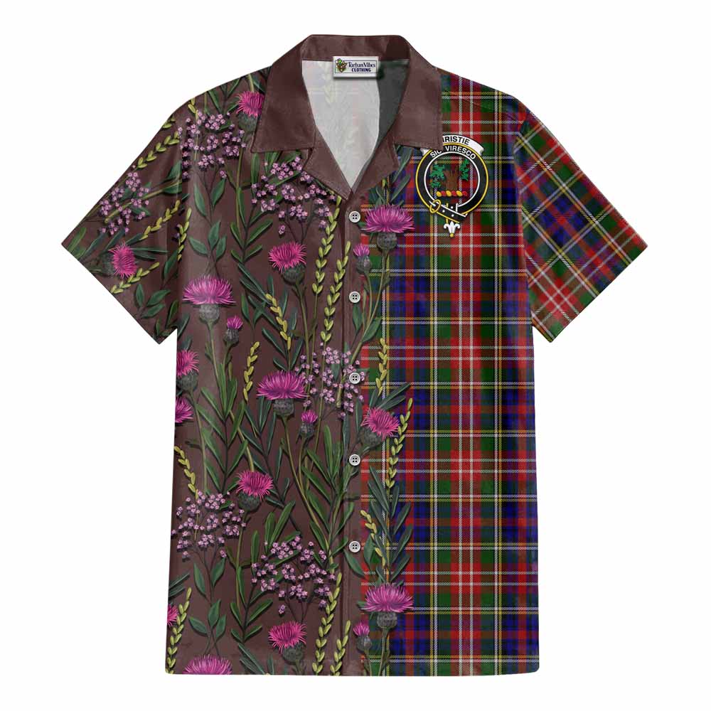 Christie Family Crest Tartan Cotton Hawaiian Shirt Scottish Thistle Flower Pattern Half Style - Tartan Vibes Clothing