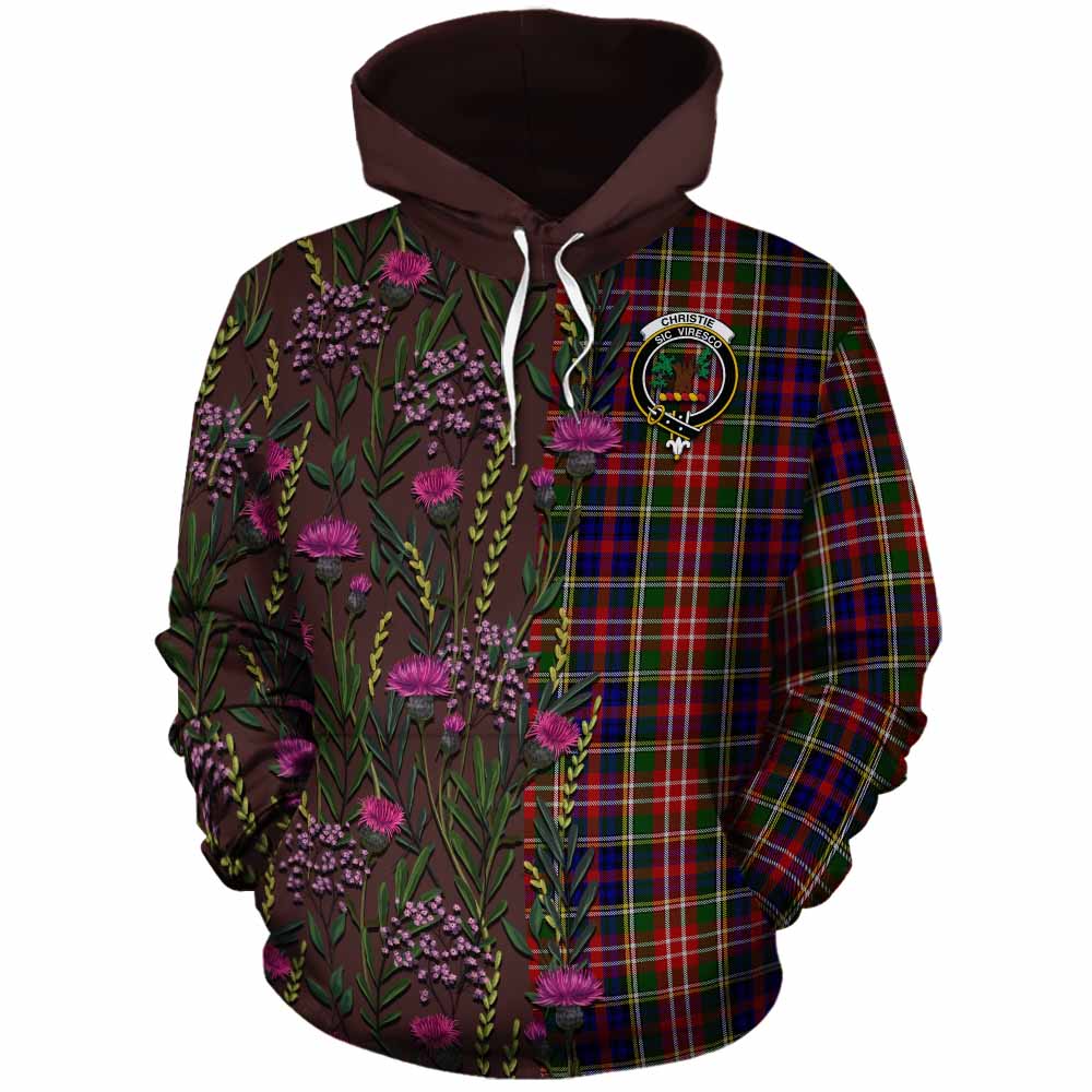 Christie Family Crest Tartan Cotton Hoodie Scottish Thistle Flower Pattern Half Style - Tartan Vibes Clothing