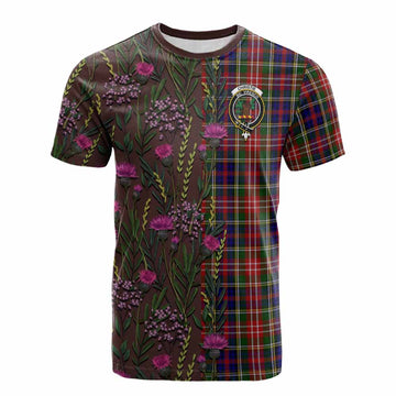 Christie Family Crest Tartan Cotton T-shirt Scottish Thistle Flower Pattern Half Style