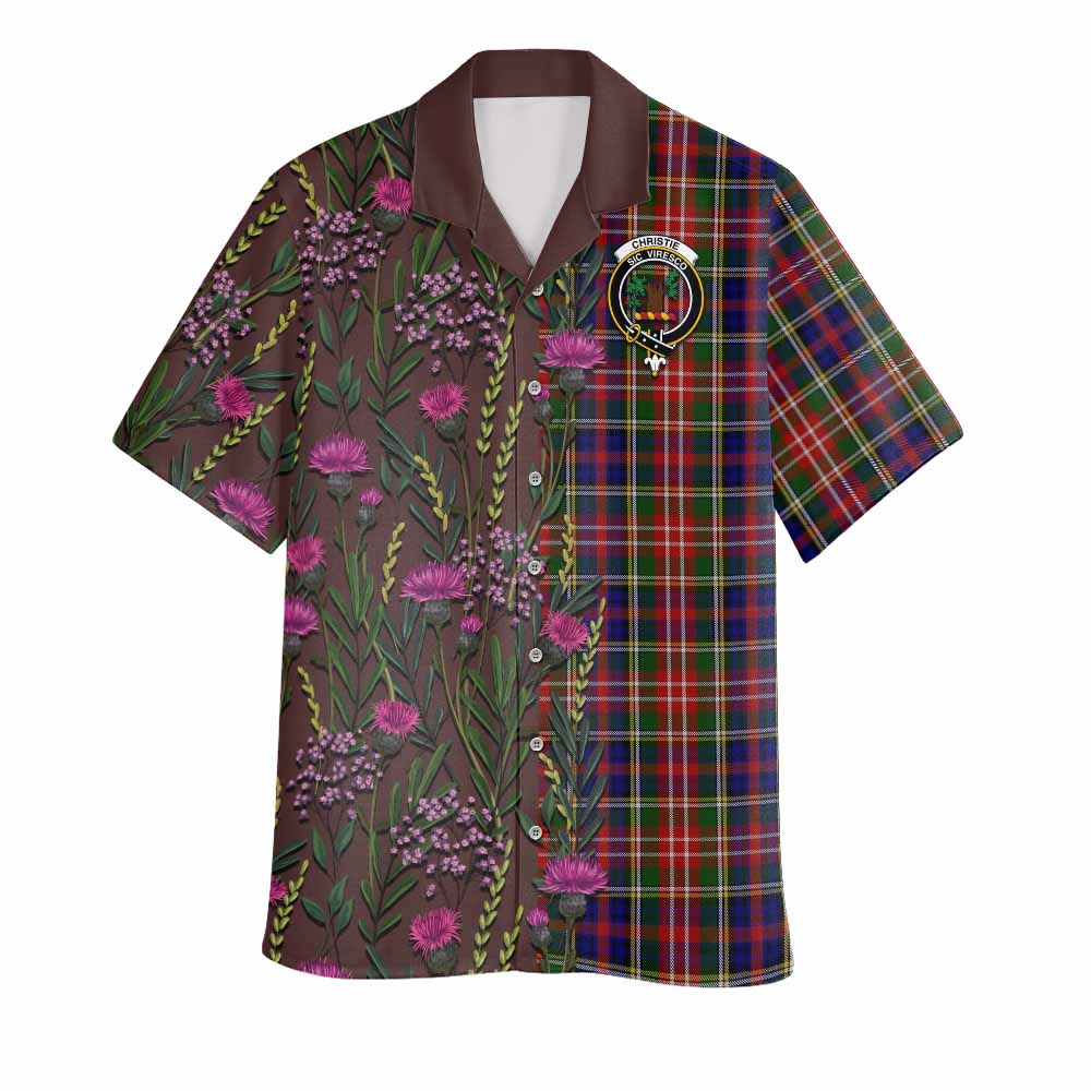 Christie Family Crest Tartan Hawaiian Shirt Scottish Thistle Flower Pattern Half Style - Tartan Vibes Clothing