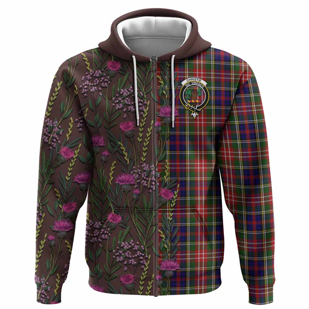 Christie Family Crest Tartan Hoodie Scottish Thistle Flower Pattern Half Style - Tartan Vibes Clothing