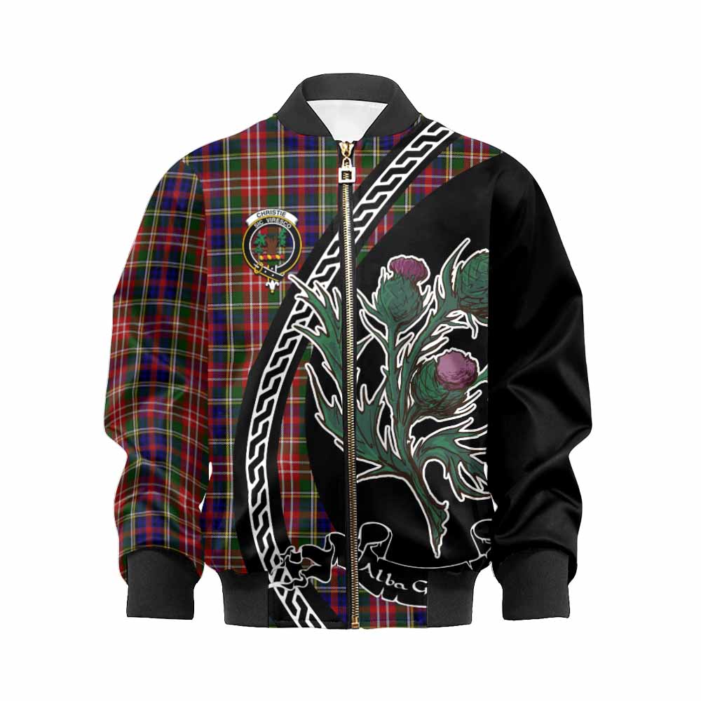 Christie Family Crest Tartan Kid Bomber Jacket Alba Thistle Inspired - Tartan Vibes Clothing