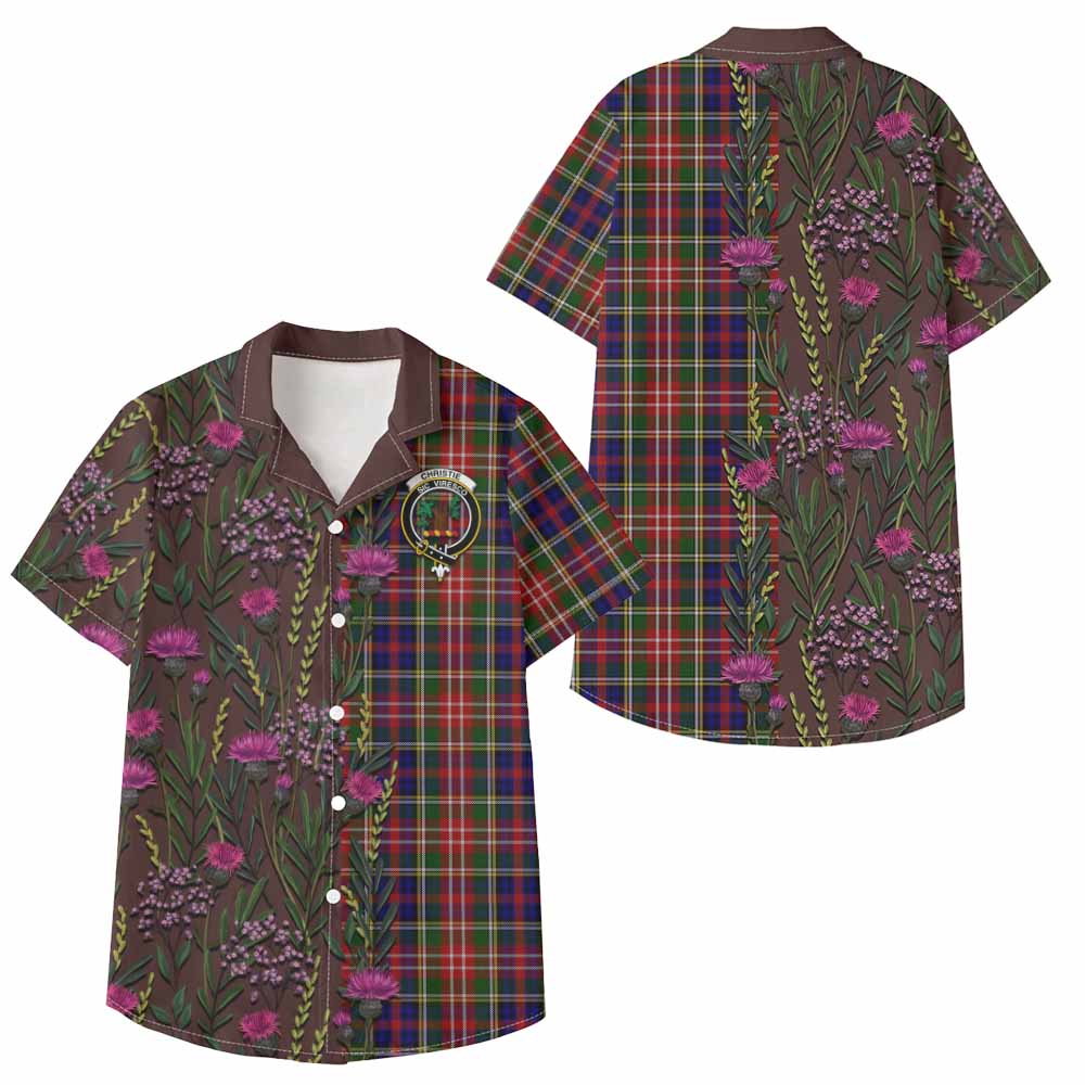Christie Family Crest Tartan Kid Hawaiian Shirt Scottish Thistle Flower Pattern Half Style - Tartan Vibes Clothing