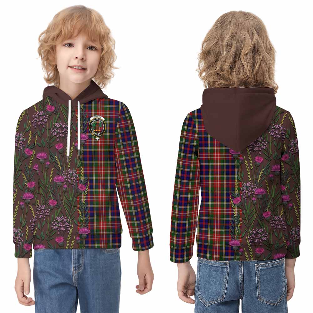 Christie Family Crest Tartan Kid Hoodie Scottish Thistle Flower Pattern Half Style - Tartan Vibes Clothing