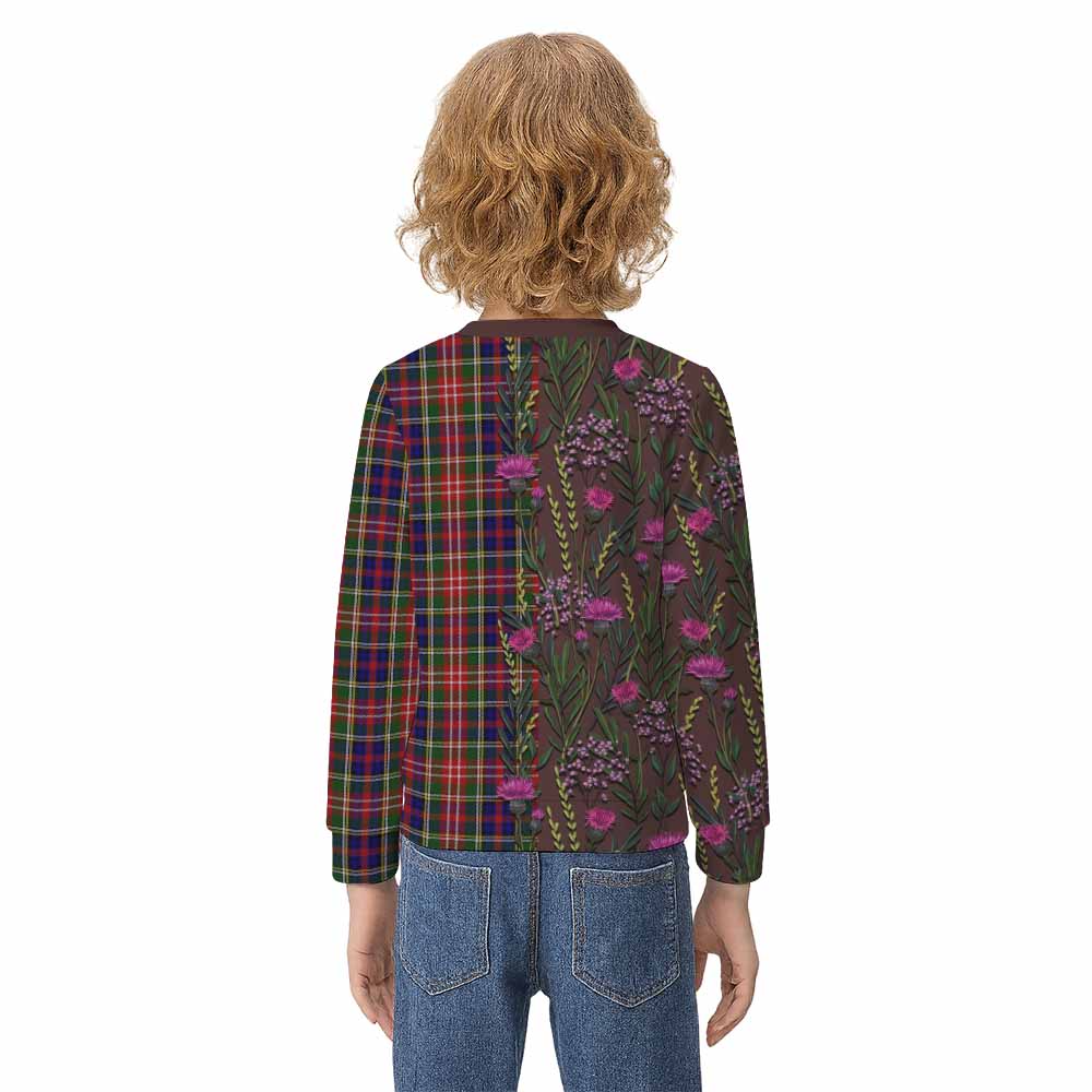 Christie Family Crest Tartan Kid Knitted Sweatshirt Scottish Thistle Flower Pattern Half Style - Tartan Vibes Clothing