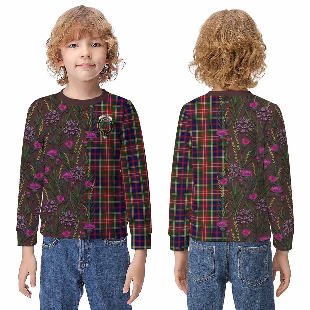 Christie Family Crest Tartan Kid Knitted Sweatshirt Scottish Thistle Flower Pattern Half Style - Tartan Vibes Clothing