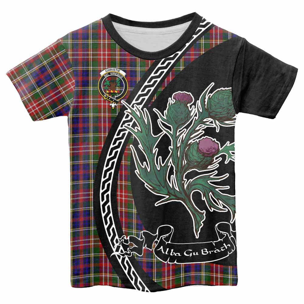 Christie Family Crest Tartan Kid T-shirt Alba Thistle Inspired - Tartan Vibes Clothing