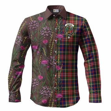 Christie Family Crest Tartan Long Sleeve Button Shirts Scottish Thistle Flower Pattern Half Style