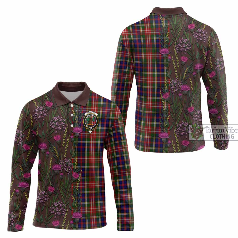 Christie Family Crest Tartan Long Sleeve Polo Shirt Scottish Thistle Flower Pattern Half Style - Tartan Vibes Clothing