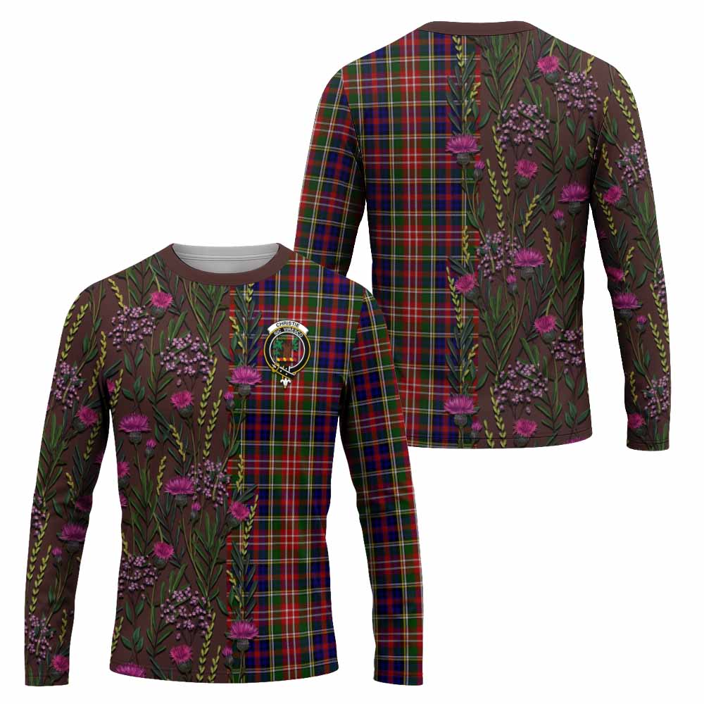 Christie Family Crest Tartan Long Sleeve T-Shirt Scottish Thistle Flower Pattern Half Style - Tartan Vibes Clothing