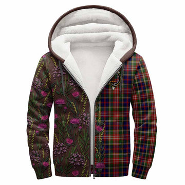Christie Family Crest Tartan Sherpa Hoodie Scottish Thistle Flower Pattern Half Style