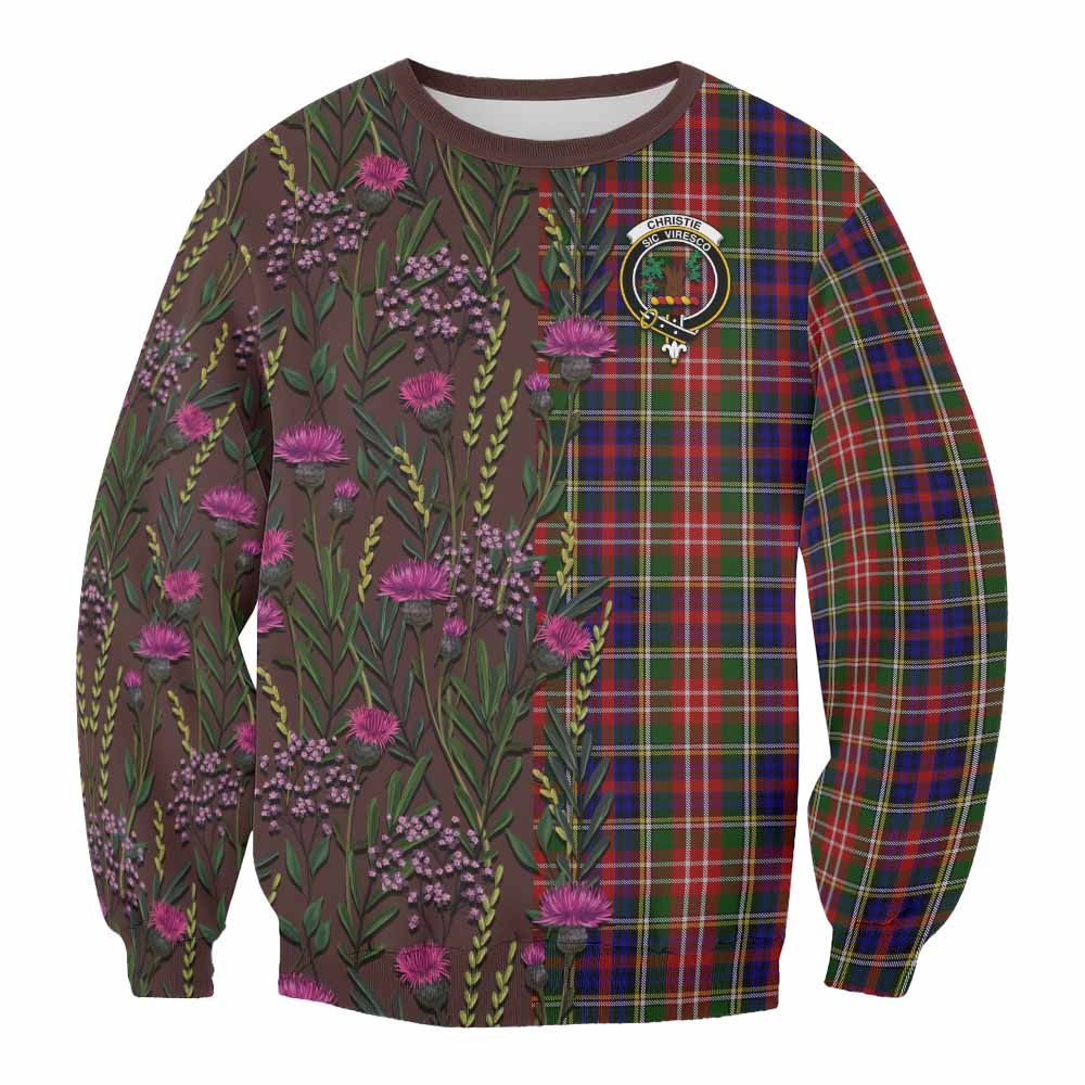 Christie Family Crest Tartan Sweatshirt Scottish Thistle Flower Pattern Half Style - Tartan Vibes Clothing