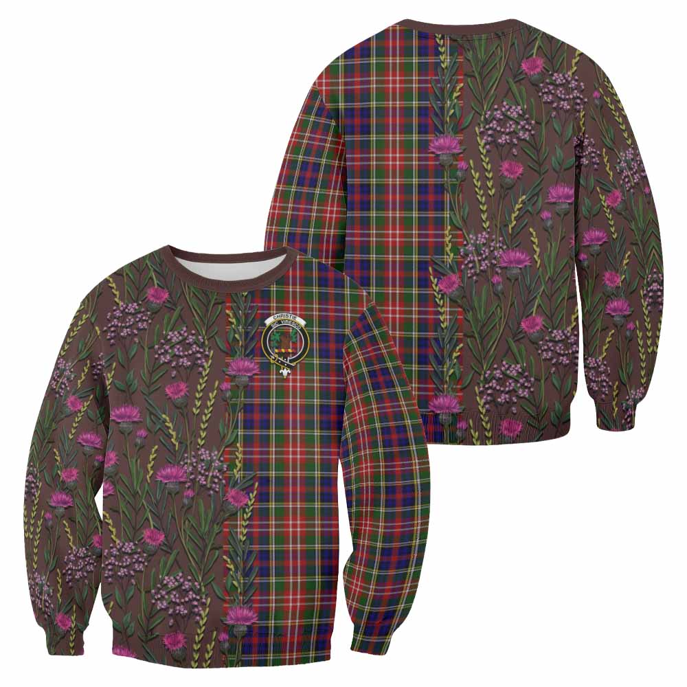 Christie Family Crest Tartan Sweatshirt Scottish Thistle Flower Pattern Half Style - Tartan Vibes Clothing