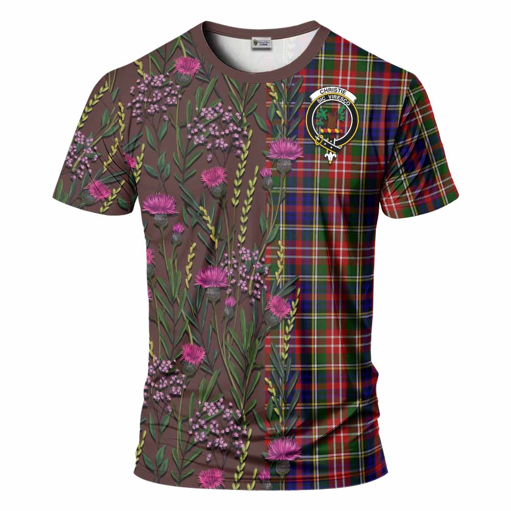 Christie Family Crest Tartan T-Shirt Scottish Thistle Flower Pattern Half Style - Tartan Vibes Clothing