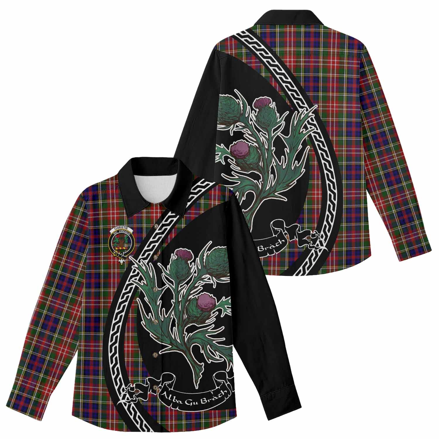 Christie Family Crest Tartan Women Casual Shirt Alba Thistle Inspired - Tartan Vibes Clothing
