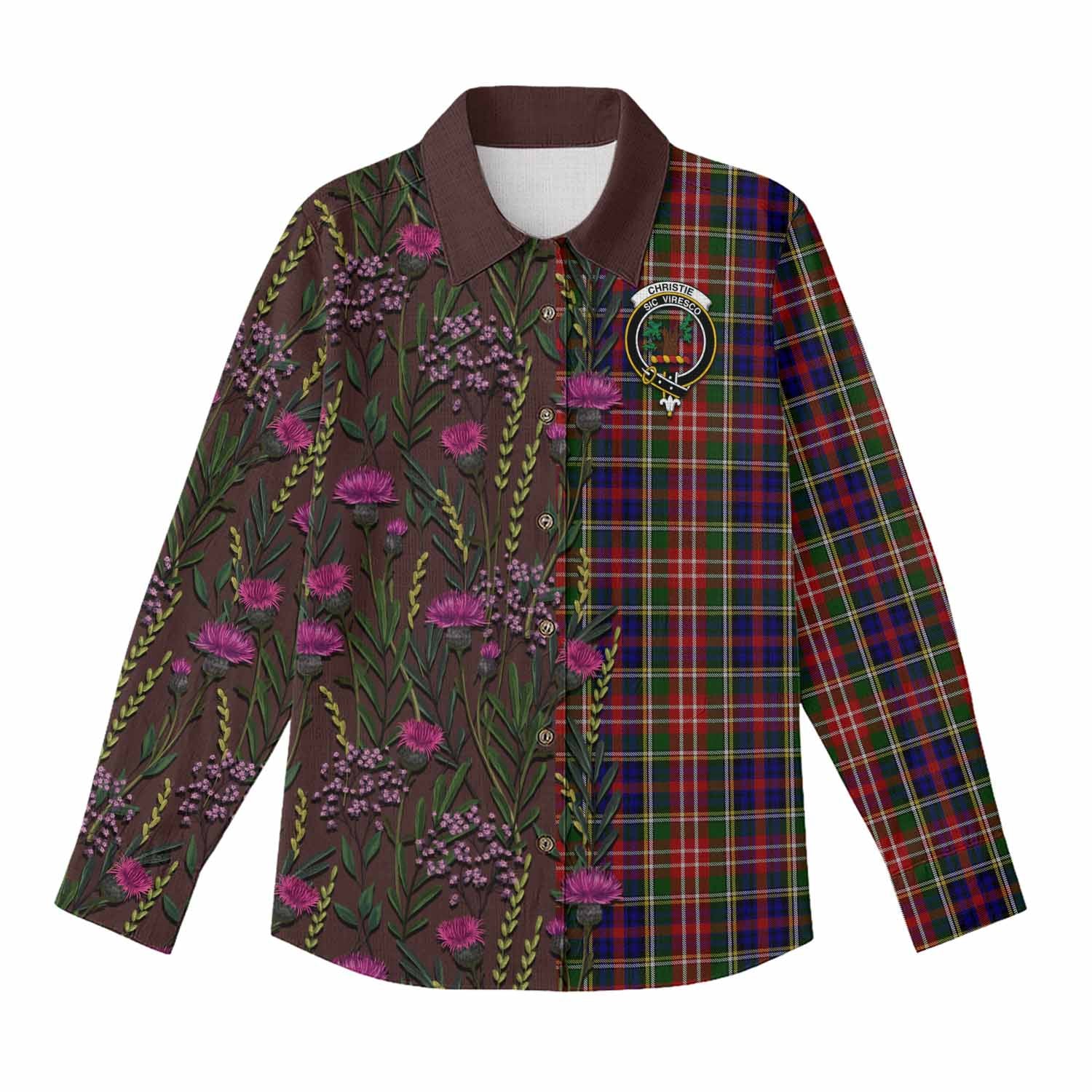 Christie Family Crest Tartan Women Casual Shirt Scottish Thistle Flower Pattern Half Style - Tartan Vibes Clothing
