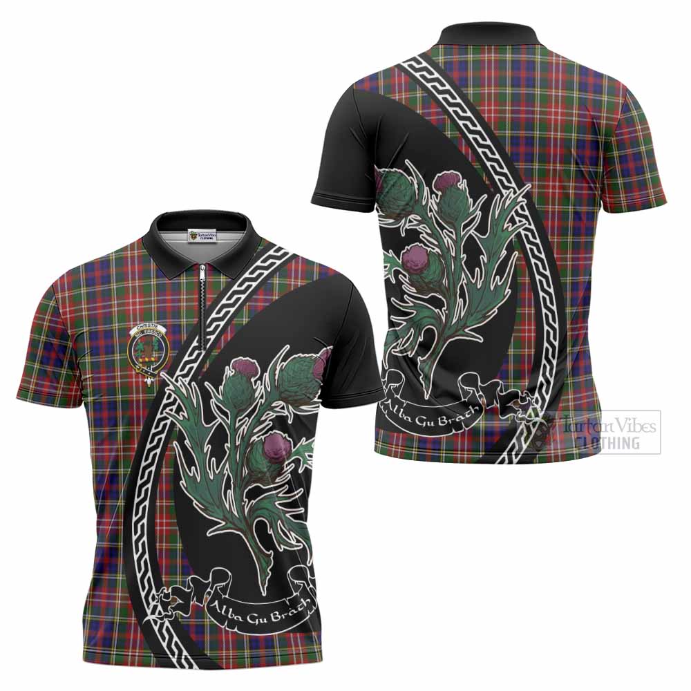 Christie Family Crest Tartan Zipper Polo Shirt Alba Thistle Inspired - Tartan Vibes Clothing