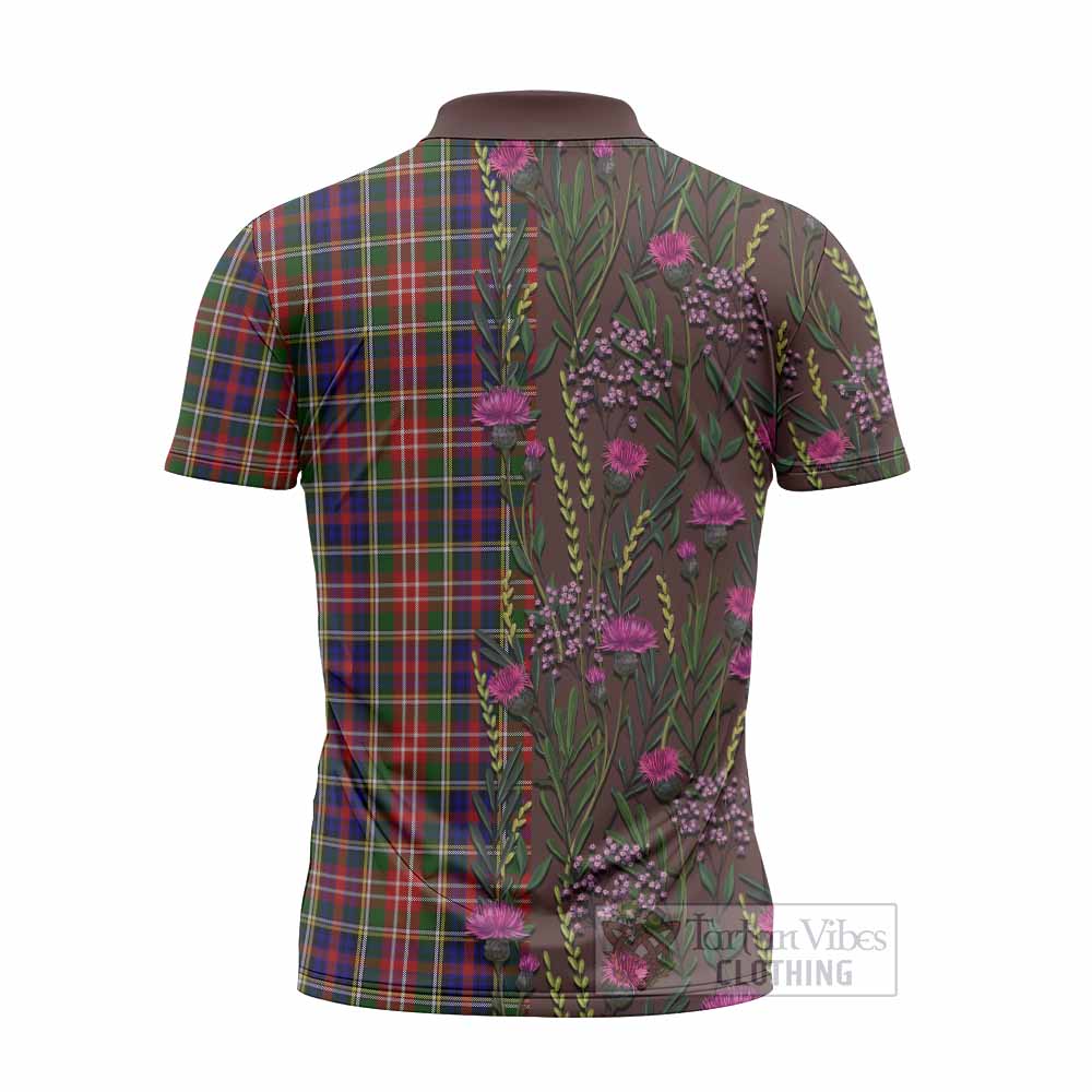 Christie Family Crest Tartan Zipper Polo Shirt Scottish Thistle Flower Pattern Half Style - Tartan Vibes Clothing