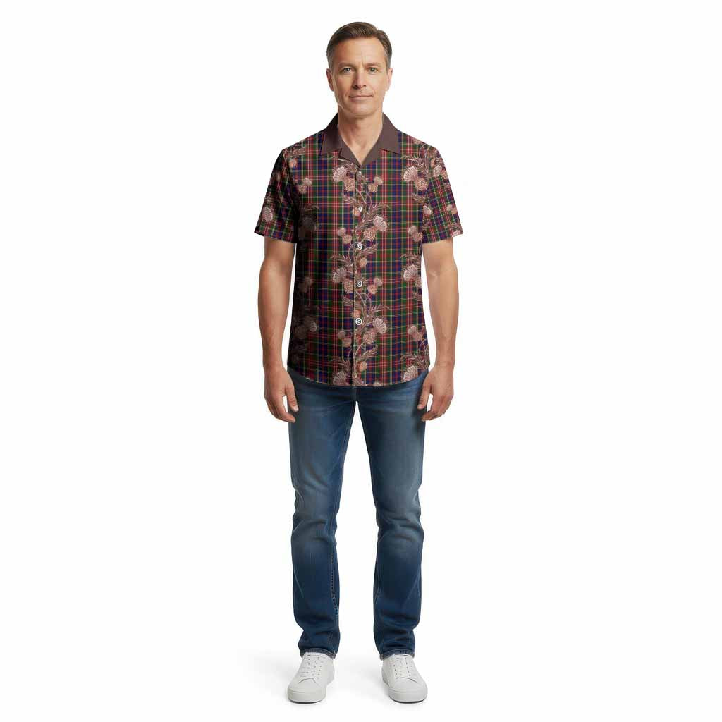 Christie Tartan Cotton Hawaiian Shirt Seamless Scottish Thistle Flowers